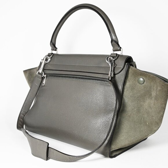Celine Trapeze Leather 2-Way Handbag Turn-Lock front Closure Leather-Lined Sage - Picture 7 of 13
